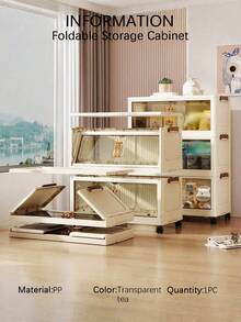 1PC Foldable Storage Cabinet Organizer No Installation Needed Multi Layer Shelf Portable Closet For Living Room Bedroom Clothes Toy Container Space Saving Collapsible.Dorm Room Essentials,Aesthetic Ins,For College Girls,Foldable Portable,Space Saving - Transparent Tea - View 6