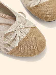 CUCCOO BASICS Women's Round Toe Flat Sole Shoes Knitted Breathable Toe Bow Low Vamp Shoes Gentle And Simple Style Commuting Slouchy Versatile Fashion Shoes - Beige - View 4