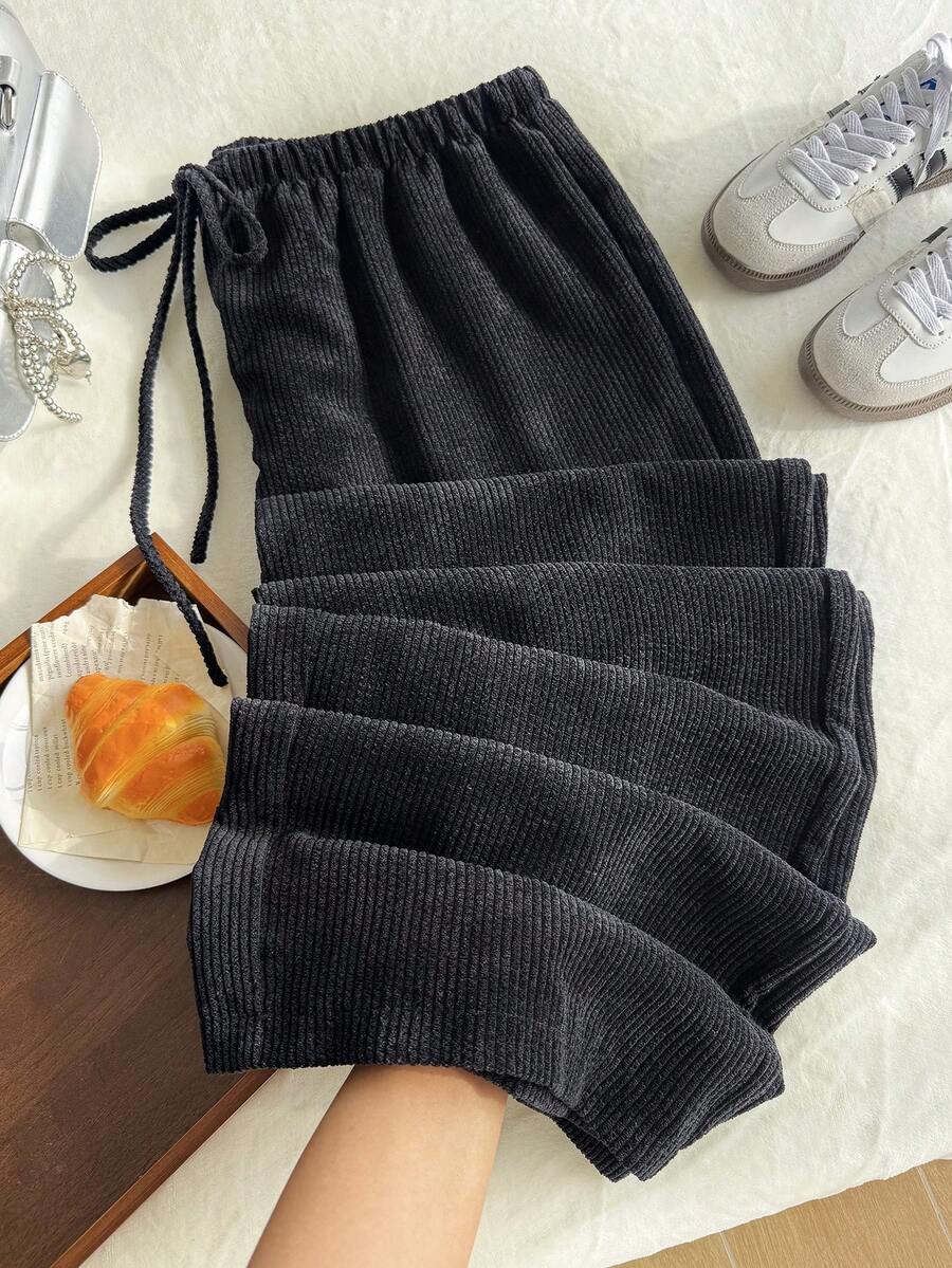 Comfortcana Plus Size Women's Drawstring Waist Casual Versatile Everyday Travel Long Pants - Black - View 1