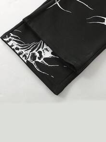 ROMWE MEN Goth Pantalones de chándal para hombre con estampado de bloques de color y cintura con cordón - Negro - Ver 5