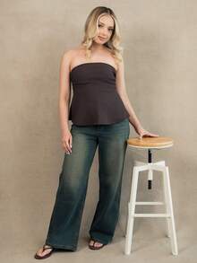 Ximena Robles Ximena Robles Washed Wide-Leg Jeans With Slanted Pockets Baggy Jeans Y2k Casual Fall - Light Wash - View 4