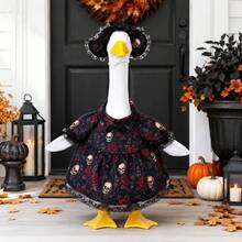 Halloween Gothic White Goose Figure With Skull & Rose Dress Lace Hat - Spooky Outdoor Garden Decoration - A - View 8