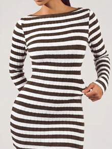 SHEIN BASICS Women's White And Brown Casual Basic French Minimalist Coastal Daily Day Time Fall Dress Brunch Everyday Going Out Date Night Travelling - Chocolate Brown - View 7