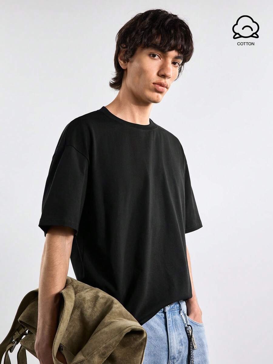 Merionis Men's High-Quality Thick 100% Cotton Solid Color Casual Basic Old Money Versatile Daily Wear Short Sleeve T-Shirt City Break Evening Holiday Office