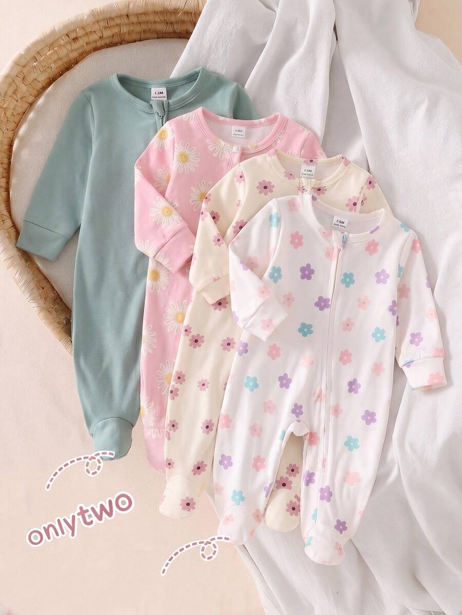 SHEIN Vintaside Kids 2件裝新生兒男嬰休閒針織睡衣,可愛卡通恐龍圖案 - 綠色 - 查看 1