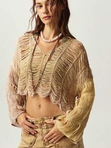 Bohemela Vintage Boho Gradient Seahorse Hollow Knit Sweater Vacation Dusty Pink Autumn - Champagne - View 11