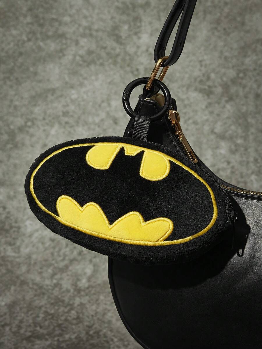 BATMAN X POKOJA LAND 1個聯名3D毛絨吊飾鑰匙圈,黑黃配色,橢圓形酷圖標設計,適用於包包、鑰匙、書包,適合青少年與成人,生日或週年紀念的獨特禮物 - 黑色 - 查看 1