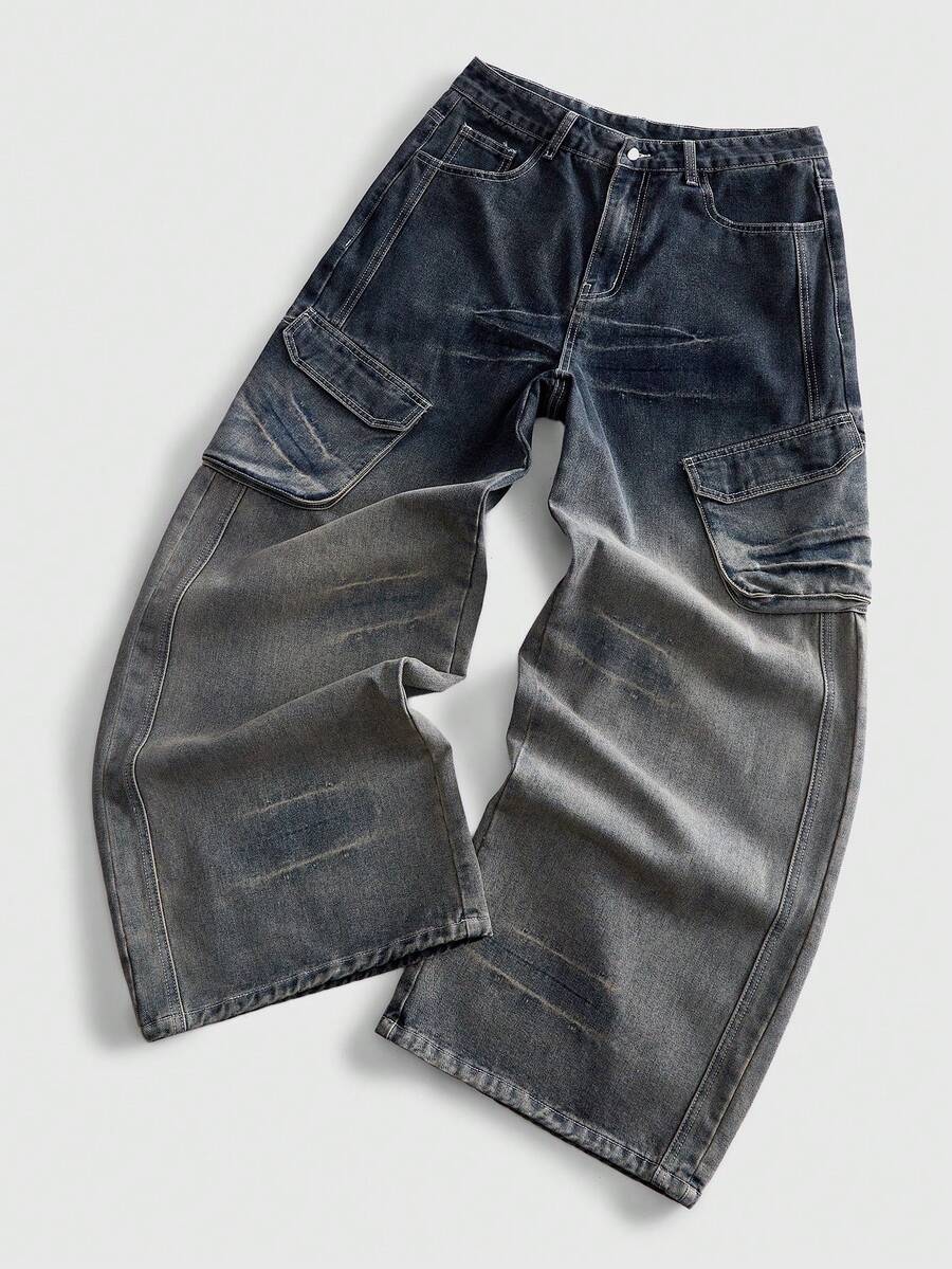 ROMWE MEN Men's Casual Versatile Denim Jeans With Pocket And Button Design For Daily Wear - Multicolor - View 1