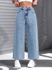 Jeanoix Women's Plus Size Casual Wide Leg Loose Fit Jeans Pocket Embroidery - Medium Wash - View 9
