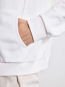 Merionis Men's High Cotton Content Soft And Comfortable Casual Basic Versatile Solid Color Hoodie Boxing Brunch Holiday White Autumn - White - View 10