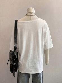 Muchica 女款休閒露肩T恤，復古賽車圖案，Y2K風格，夏季服飾，休閒街頭風，百搭學院風，日常穿著，適合通勤約會，大尺碼T恤 - 彩色 - 查看 6