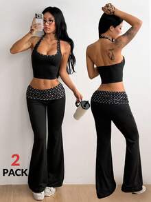 Coolane This Women's 2 Pieces Streetwear Set Includes A Stretchy Graphic Grey Camisole Bustier Top With Adjus - Black - View 1