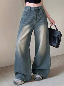 DAZY Women's Casual Button Pocket Loose Fit Denim Jeans - Grey - View 2