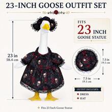 Halloween Gothic White Goose Figure With Skull & Rose Dress Lace Hat - Spooky Outdoor Garden Decoration - A - View 3