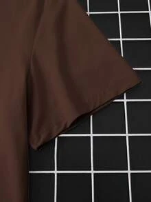 NEOREFINED Men's Solid Color Round Neck Short Sleeve T-Shirt - Coffee Brown - View 4