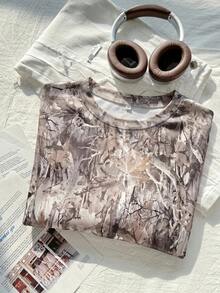 Comfortcana Summer Snow Wash Plus Size Short Sleeve T-Shirt Vacation Brown - Multicolor - View 3