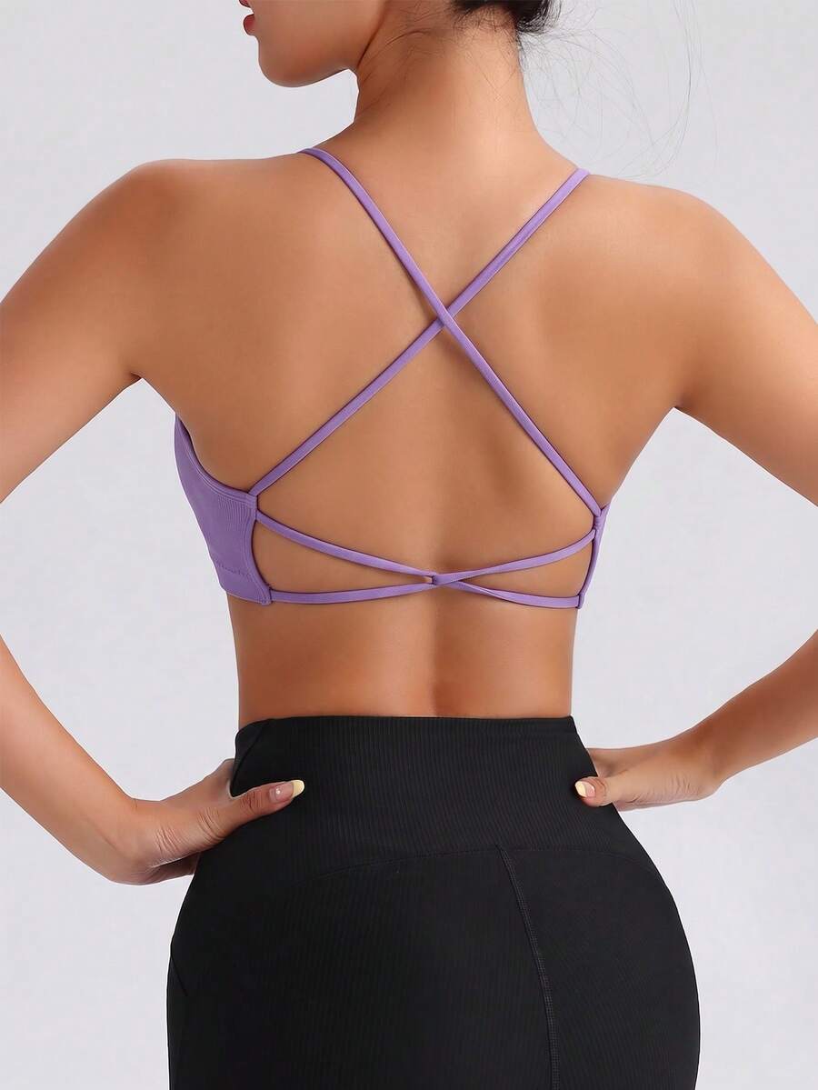 SHEIN Sports 女款純色無縫運動內衣,適合休閒日常穿著 - 紫色 - 查看 1