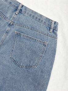 SHEIN Y2K Street Elegant Fashion Casual Women's Versatile Beaded Washed Denim Mid-Length Pants Date Everyday Light Blue Summer - Light Wash - View 3