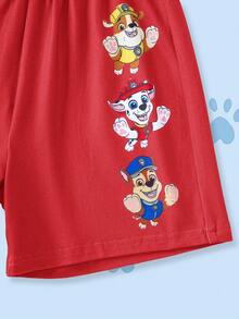 SHEIN | PAW Patrol 小男孩可愛卡通印花圓領T恤與短褲套裝 - 紅色 - 查看 10