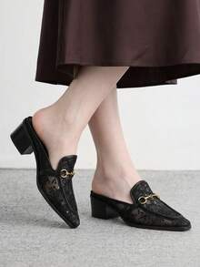 CUCCOO BIZCHIC 尖頭壓紋穆勒鞋，復古西部風粗跟穆勒鞋 - 靜夜黑色 - 查看 5