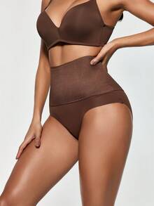 SHAPORA Women's Solid Color Elastic Waist Shaping Triangle Panties - Chocolate Brown - View 5