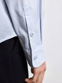 VeloEdit Men's Cotton Casual Modest Versatile Solid Color Long Sleeve Turn-Down Collar Shirt Teachers' Day Graduation Office Vacation Workout Light Blue Summer - Light Grey - View 7