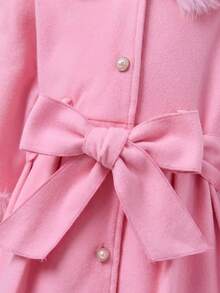 SHEIN Emery Rose Kids 少女秋冬百搭粉色毛領保暖內裡外套，溫暖優雅可愛，適合校園與假期 - 粉色 - 查看 6