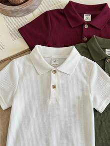 LMoss Kids 小男孩 3件裝 素色短袖鈕扣休閒 Polo 衫 - 彩色 - 查看 6