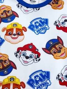 SHEIN | PAW Patrol 男童可爱柔软狗狗印花圆领短袖T恤和短裤睡衣套装，夏季 - 白色 - 查看 4