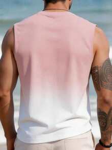 VIVINTIMO Men's Plus Size Tank Top, Pink Gradient Coconut Tree Print, Suitable For Island Vacation - Multicolor - View 2