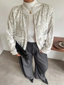 Dazy Plus 夏季新款女款大尺碼寬鬆休閒商務休閒街頭風夾克外套 - 灰色 - 查看 6
