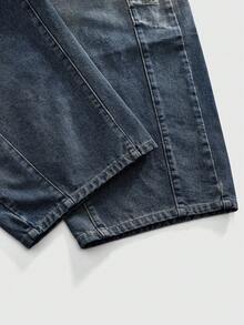 ROMWE MEN Street Life Spring Casual Men'S Fashion Loose Fit Jeans With Belt Loops - Blue - View 5