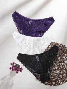 SHEIN 3件組極簡浪漫蕾絲女款三角內褲 - 彩色 - 查看 3
