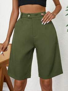 Aveloria Modichic Pantalones cortos tipo bermuda con bolsillos inclinados - Verde militar - Ver 6