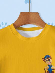 SHEIN | PAW Patrol 男童休闲时尚街头日常通勤趣味卡通字母印花短袖T恤，夏季 - 白色 - 查看 3
