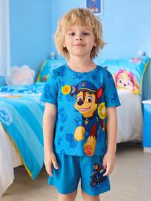 SHEIN | PAW Patrol 2pcs/Set Casual Style Young Boy Pajamas, Round Neck Short Sleeve Top And Shorts, Comfortable Loungewear - Blue - View 5