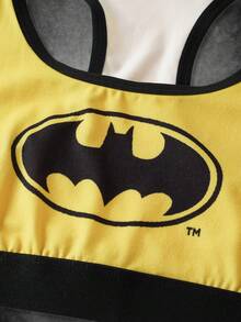 BATMAN X SHEIN 女款卡通圖案印花條紋撞色內衣文胸與低腰內褲內衣套裝 - 黃色 - 查看 4