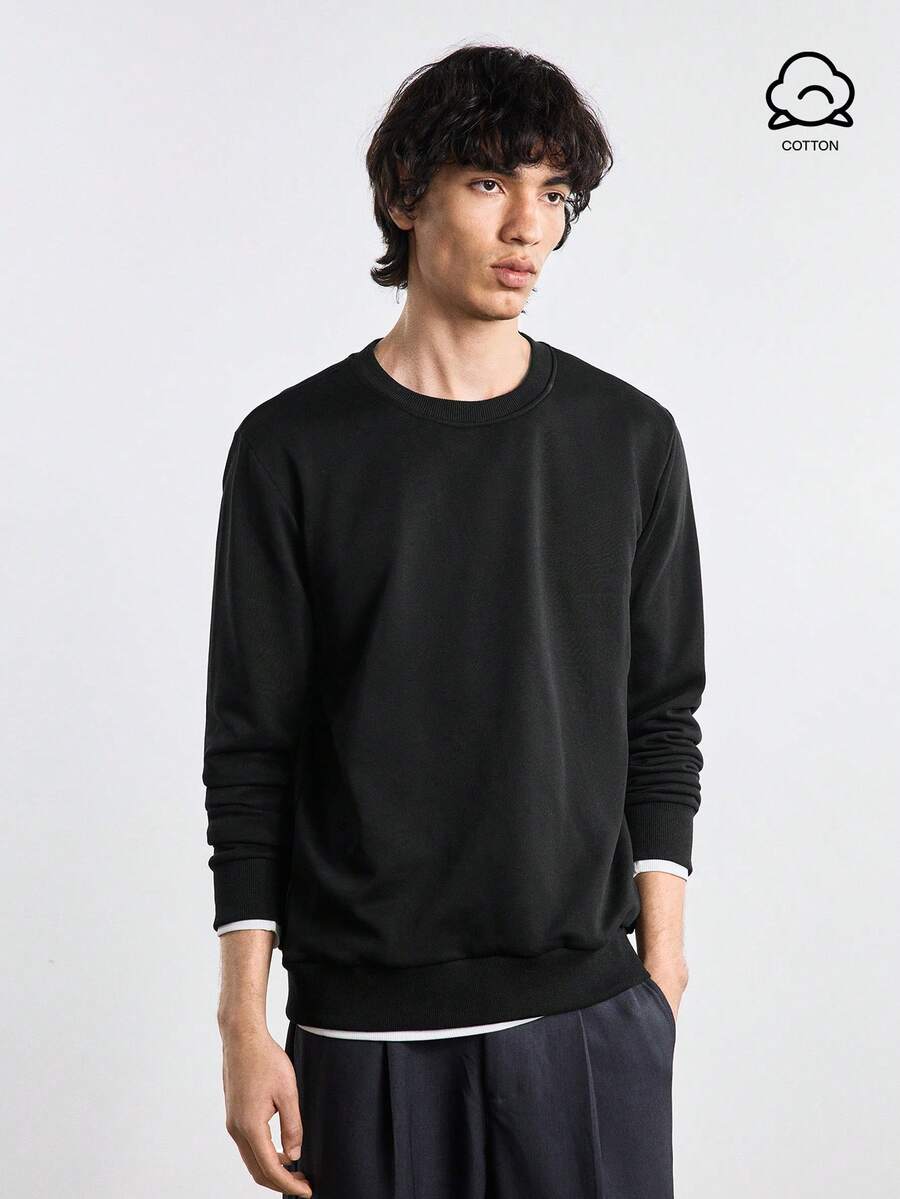 Merionis 男士純色圓領長袖休閒寬鬆套頭運動衫