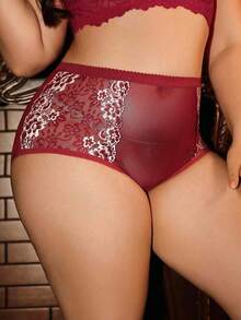 Divavoom 1 buah Celana Dalam Jala Kontras Renda Ukuran Besar - Burgundy - View 4