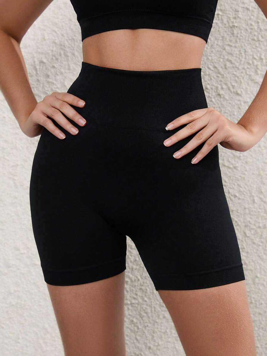 Gameset SHEIN Sport Wideband Waist Seamless Sports Shorts Stretchy ShortsWomen Sweat Short, Gym Short, Biker Short - Black - View 1