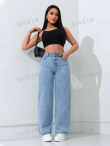 Women's Casual Versatile Everyday Denim Jeans With Pockets And Buttons - Medium Wash - View 4