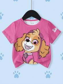 SHEIN | PAW Patrol 卡通印花短袖休闲T恤，适合年轻女孩 - 彩色 - 查看 5