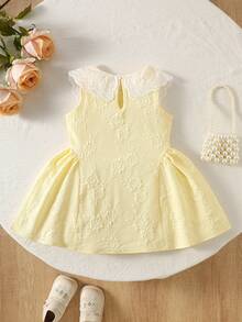 SHEIN Elladie kids 女婴甜美公主蕾丝边领无袖粉色连衣裙，夏季 - 黃色 - 查看 2
