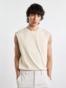 Merionis Men's Minimalist Casual Old Money 100% Cotton Versatile Solid Color Crew Neck Tank Top For Sports And Daily Wear Boxing Brunch Holiday Office - Khaki - View 6