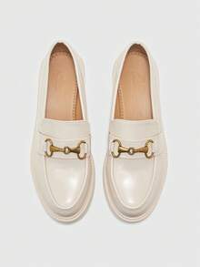 CUCCOO BIZCHIC Off-White 女款舒適通勤平底樂福鞋，適合戶外度假、購物、上班，日常百搭厚底平底女鞋 - 米白色 - 查看 2