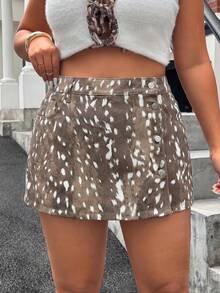 SHEIN ICON 女款大尺碼豹紋休閒百搭日常牛仔裙褲 - 彩色 - 查看 6