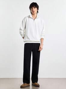 Merionis 男士素色休閒百搭日常套頭運動衫 - 白色 - 查看 10