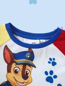 SHEIN | PAW Patrol 2pcs/Set Young Boy Crew Neck Letter & Cartoon Print Color Block Short Sleeve T-Shirt And Shorts Casual Daily Outfit - Multicolor - View 3