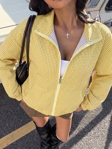 Muchica Plaid Woven Women's Lightweight Jacket - Yellow - View 1