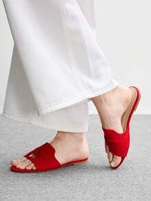 CUCCOO BIZCHIC 女款玫瑰紅麂皮質感經典平底拖鞋，舒適百搭，適合夏季通勤與辦公穿著 - 玫瑰紅 - 查看 5